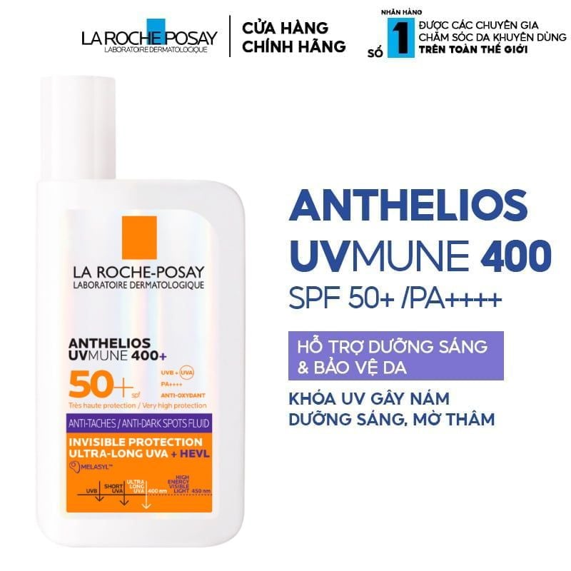 Sữa Chống Nắng La Roche-Posay Dưỡng Sáng DaAnthelios UVmune 400 + Anti-Dark Spots Fluid Invisible Protection Ultra-Long UVA + Hevl 50ml