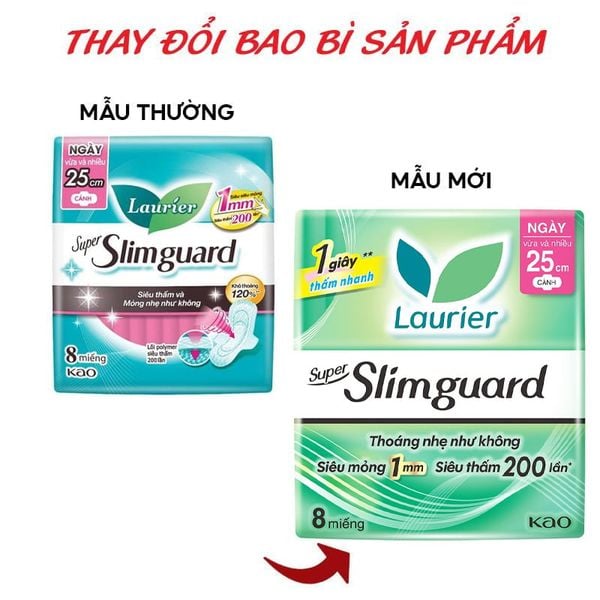  Băng Vệ Sinh Laurier Siêu Mỏng Bảo Vệ Super Slimguard 25cm - 8 Miếng (Che tên sản phẩm khi giao hàng) 
