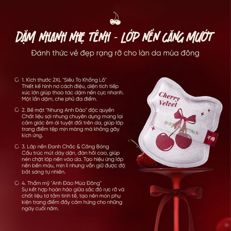 Bông Mút Trang Điểm Mềm Mịn Amortals Cherry Series Velvet Sweetheart Puff XXL 1pcs