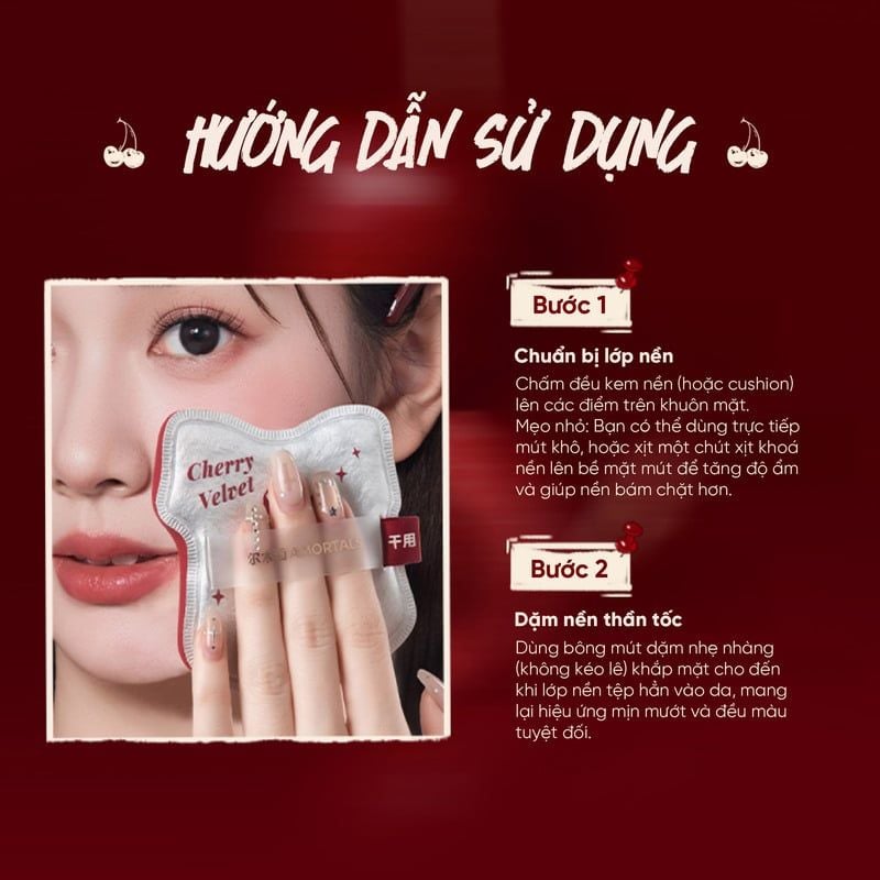Bông Mút Trang Điểm Mềm Mịn Amortals Cherry Series Velvet Sweetheart Puff XXL 1pcs