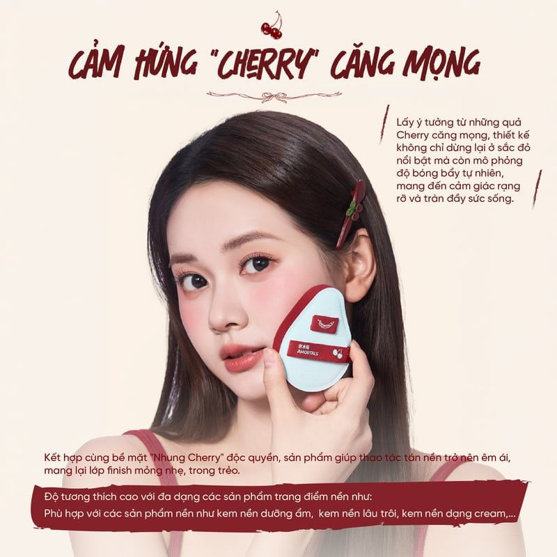 Bộ 2 Bông Mút Trang Điểm Kèm Hộp Đựng Amortals Cherry Foundation Powder Puff Set 3 pcs