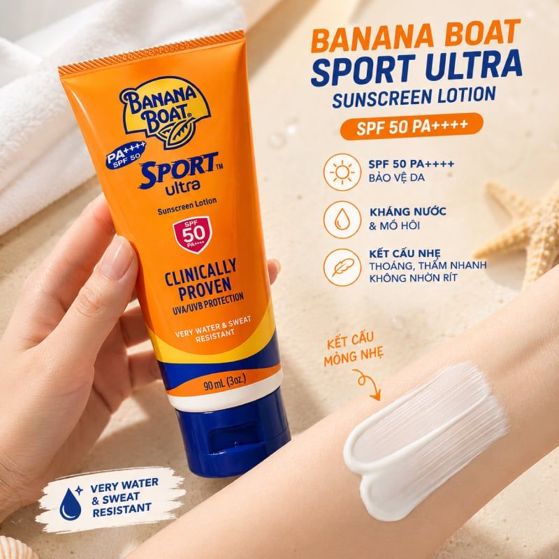 Kem Chống Nắng Thể Thao Banana Boat Quang Phổ Rộng, Bảo Vệ Da Sport Ultra Sunscreen Lotion PA++++ 90ml