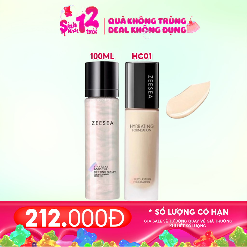 Combo 2 Sản Phẩm Zeesea: Kem Nền Zeesea Silky Lasting Foundation #HC01 Nature Ivory + Xịt Khóa Nền Lasting Makeup Settting Spray 100ml #PINK