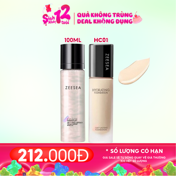  Combo 2 Sản Phẩm Zeesea: Kem Nền Zeesea Silky Lasting Foundation #HC01 Nature Ivory + Xịt Khóa Nền Lasting Makeup Settting Spray 100ml #PINK 