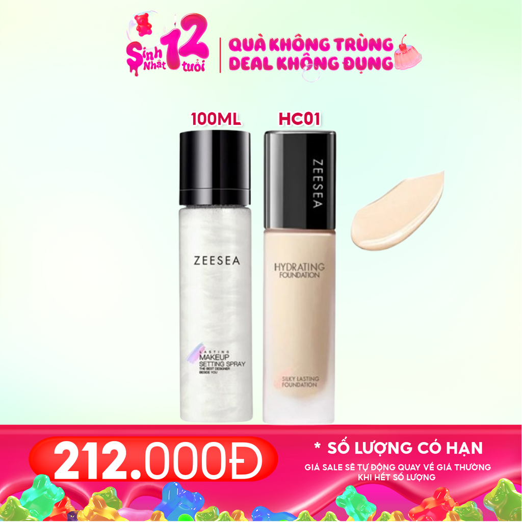 Combo 2 Sản Phẩm Zeesea: Kem Nền Zeesea Silky Lasting Foundation #HC01 Nature Ivory + Xịt Khóa Nền Lasting Makeup Settting Spray 100ml #GOLD