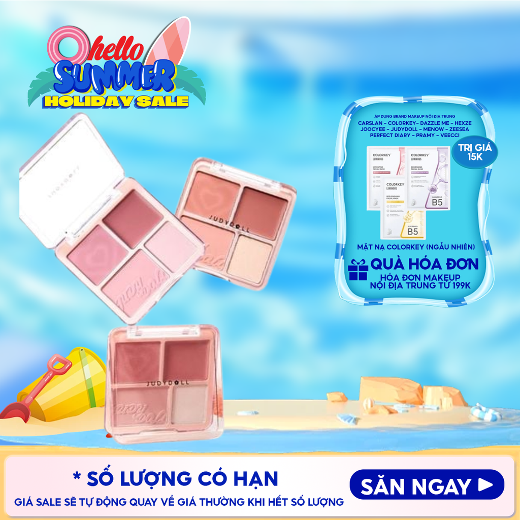 Bảng Phấn Má Hồng Judydoll Bắt Sáng 4 Ô Tông Lì Đa Năng Blush&Highlight Palette 9g