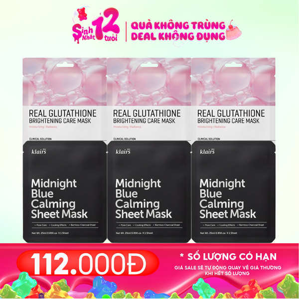  Combo Mask 6 Miếng: Mặt Nạ Klairs Làm Dịu Midnight Blue 25ml + Mặt Nạ Dưỡng Da Some By Mi #Glutathione - Dưỡng trắng 20g 