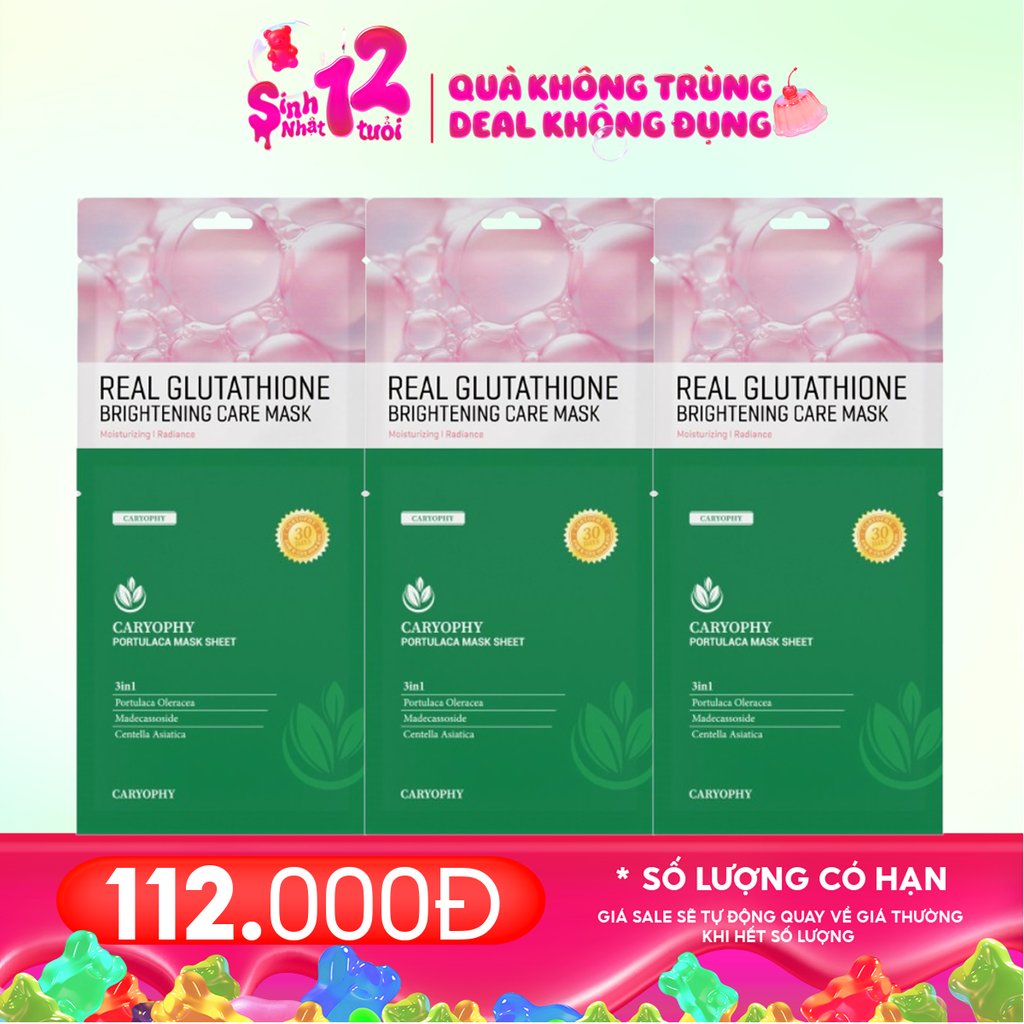 Combo Mask 6 Miếng: Mặt Nạ Làm Dịu, Hỗ Trợ Phục Hồi Caryophy Portulaca Mask Sheet (3 miếng) + Mặt Nạ Hỗ Trợ Dưỡng Trắng Some By Mi Real Glutathione Brightening Care Mask 20g (3 miếng)