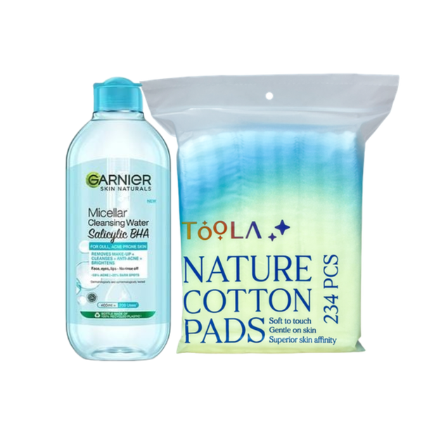  [MUA KÈM] Combo 1 Nước Tẩy Trang Garnier Nắp xanh 400ml (date 05/2027) + 1 Bông Tẩy Trang Toola Vuông 234 Miếng 