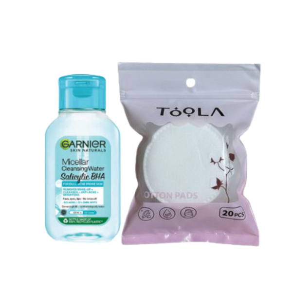  [MUA KÈM] Combo 1 Nước Tẩy Trang Garnier Nắp xanh 50ml + 1 Bông Tẩy Trang Toola Tròn 20 Miếng 