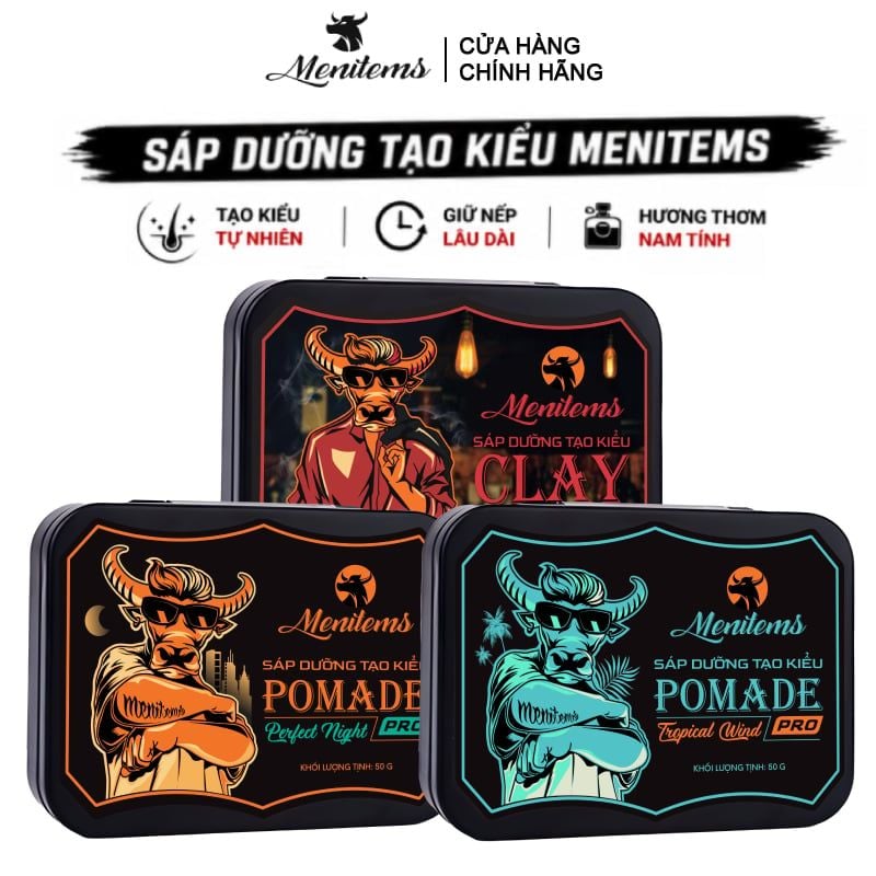 Sáp Dưỡng Tạo Kiểu Menitems Tự Nhiên, Giữ Nếp Lâu, Hương Thơm Nước Hoa Nam Tính Pomade Pro/Clay Gentle Blue  50g