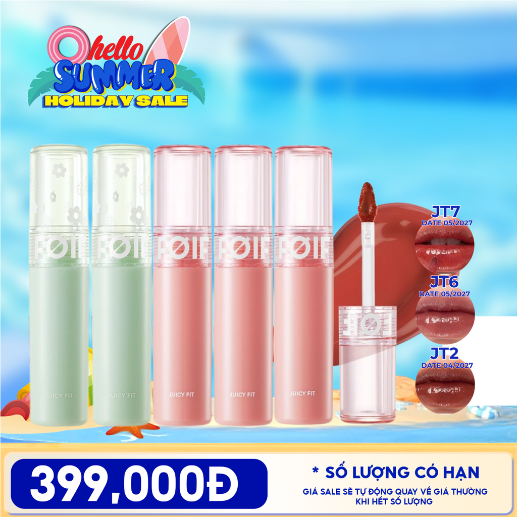 [PACK TIẾT KIỆM 11%] 5 Son Tint Bóng Thuần Chay FOIF Juicy Fit Tint (date 04/2027)