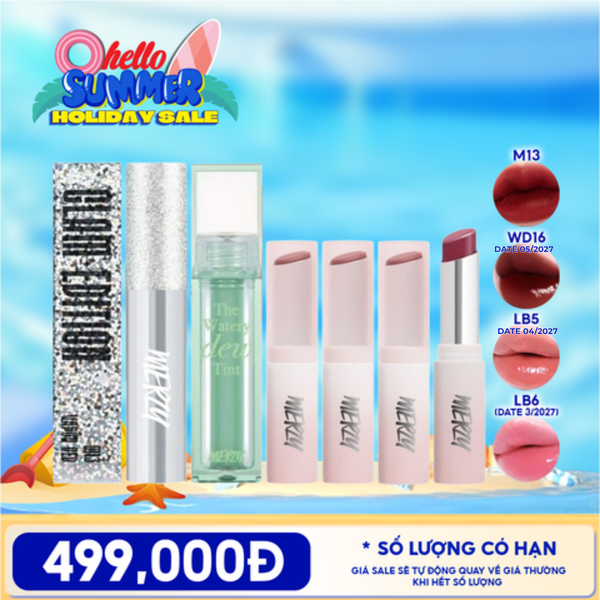  [PACK TIẾT KIỆM 15%] Son Kem Lì Merzy The Glam M13 Vapor Red + Son Tint Bóng Dạng Thạch Merzy (date 05/2027) +3 Son Dưỡng Ẩm Có Màu Merzy (date 03/2027) 