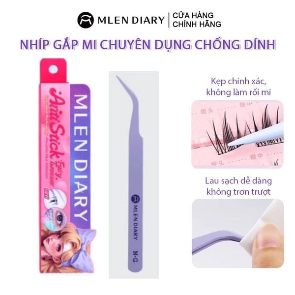  Nhíp Gắp Mi Chuyên Dụng Chống Dính Mlen Diary Purple Non-stick Tweezers 