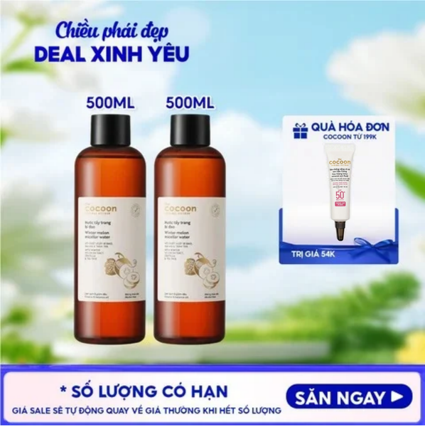  Combo 2 Sản Phẩm: Nước Tẩy Trang Cocoon Bí Đao Thuần Chay Làm Sạch Dịu Nhẹ 500ML 