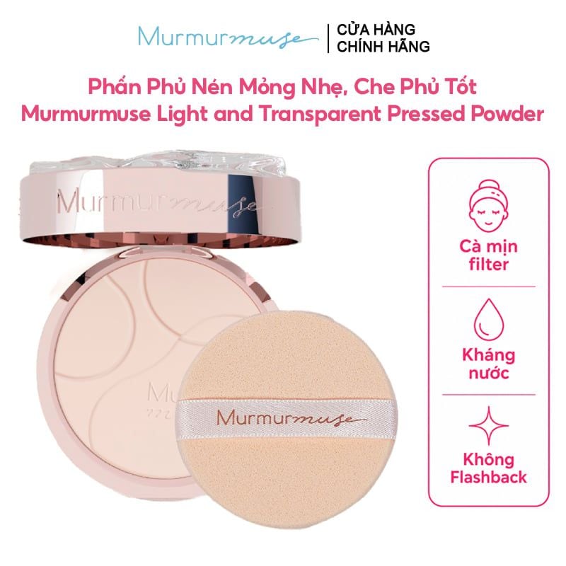 Phấn Phủ Nén Murmurmuse Mỏng Nhẹ, Che Phủ Tốt, Kiềm Dầu Light and Transparent Pressed Powder 8g