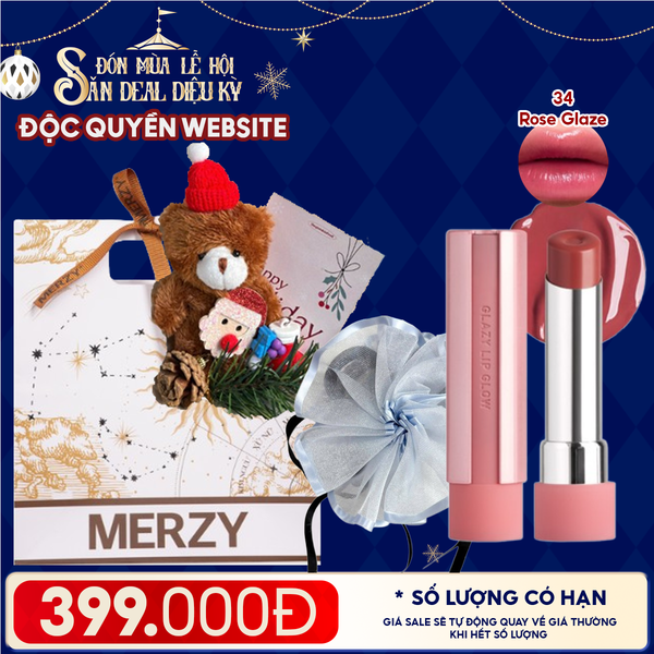  Túi Quà Giáng Sinh: Son 3CE + Kẹp Tóc Ngẫu Nhiên + Set Quà Gấu + Túi Giấy Merzy Holiday 