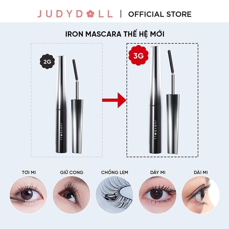 Mascara Judydoll Làm Cong, Dài & Tơi Mi, Chống Nước Curling Mascara 3g
