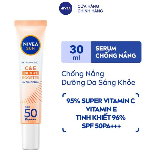  Serum Chống Nắng Hỗ Trợ Dưỡng Sáng Da Nivea Sun Extra Protect C & E Bright Booster Uv Sun Serum SPF50+ PA++++ 30ml 