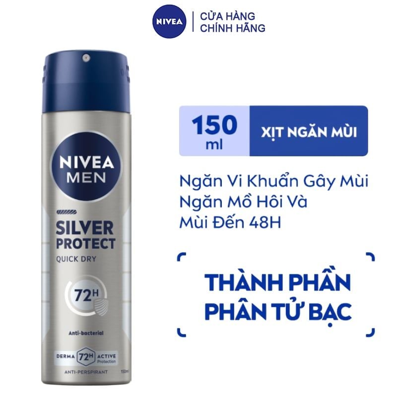 Xịt Khử Mùi Nivea Cho Nam Phân Tử Bạc Nivea Men Silver Protect Spray 150ml