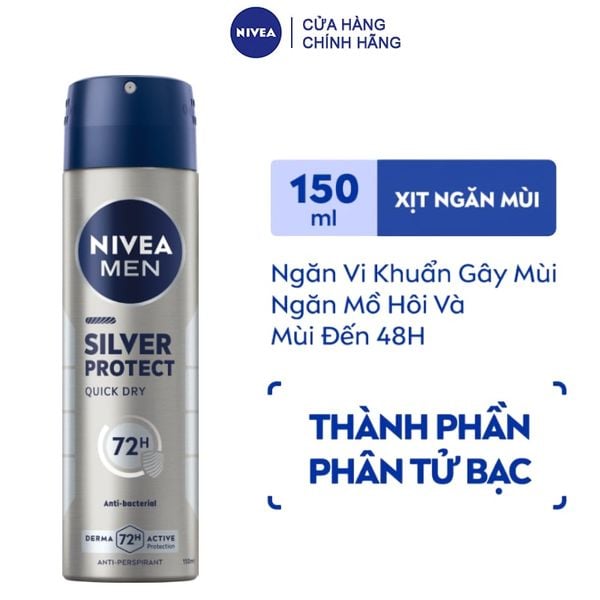  Xịt Khử Mùi Nivea Cho Nam Phân Tử Bạc Nivea Men Silver Protect Spray 150ml 