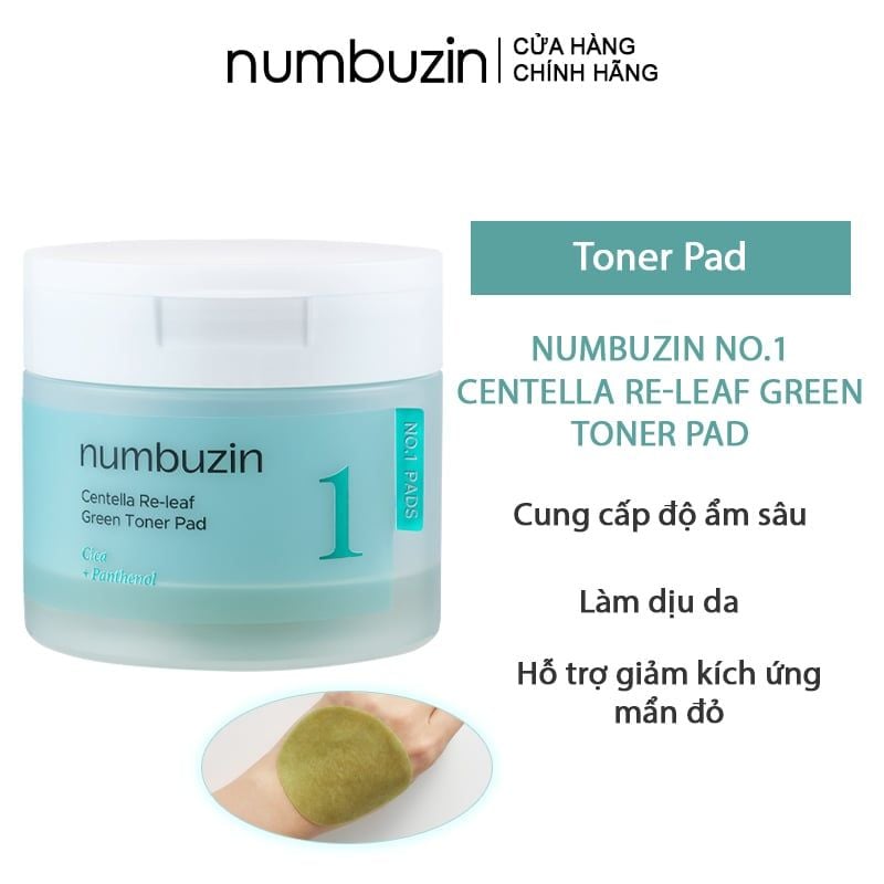Toner Pad Làm Dịu Da numbuzin No.1 Centella Re-Leaf Green Toner Pad 190ml/70pcs