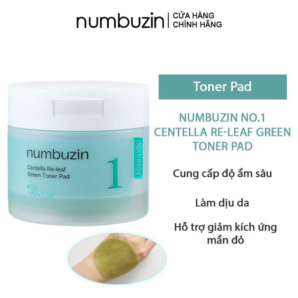  Toner Pad Làm Dịu Da numbuzin No.1 Centella Re-Leaf Green Toner Pad 190ml/70pcs 