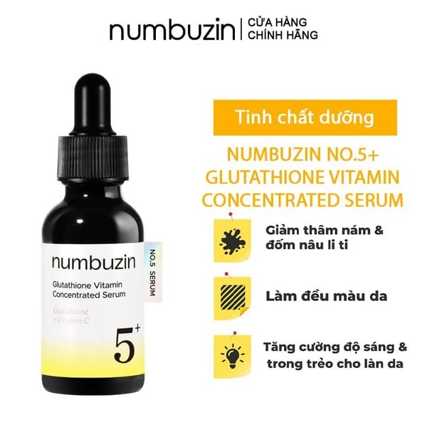  Serum Hỗ Trợ Dưỡng Sáng Da numbuzin No.5+ Glutathione Vitamin Concentrated Serum 30ml 