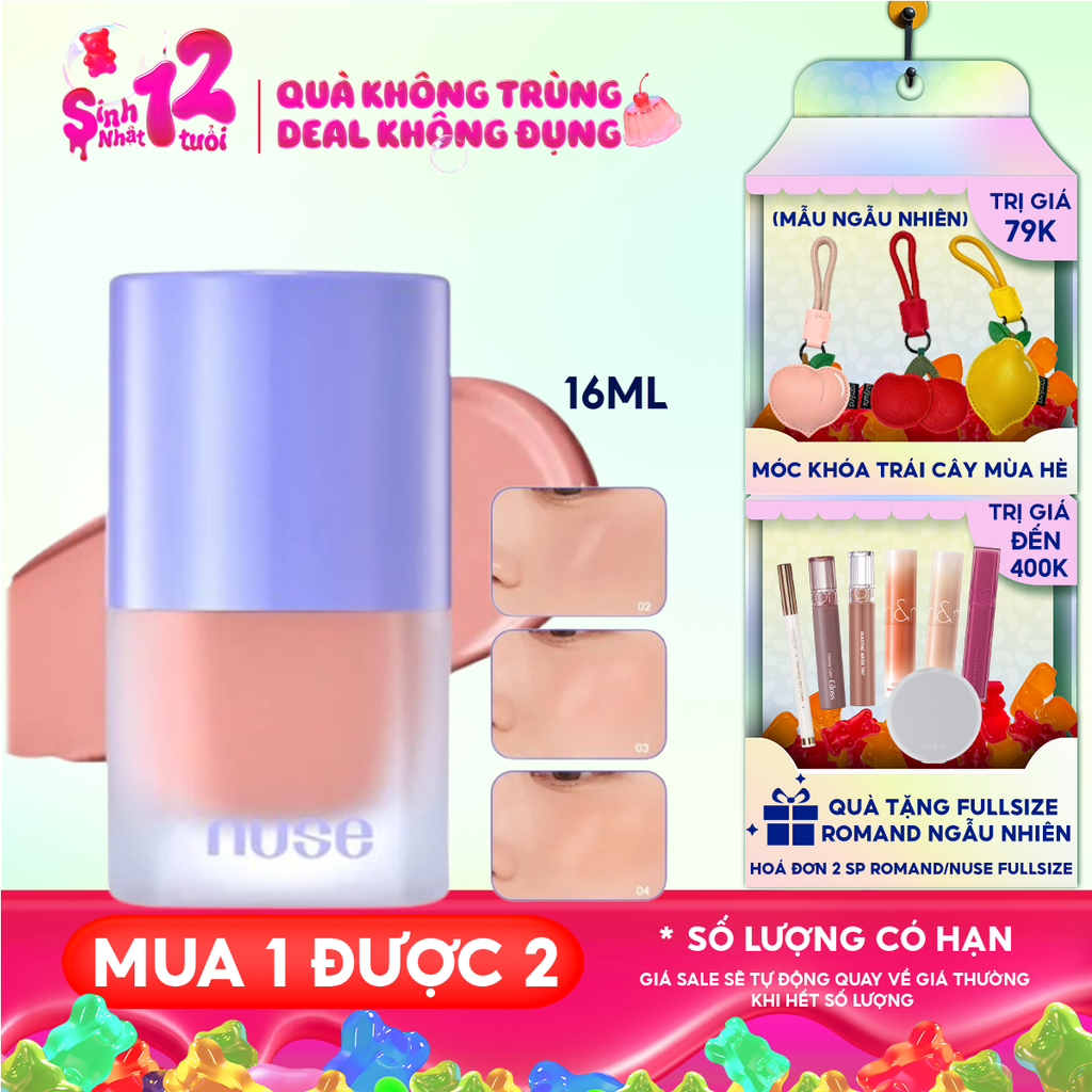 [NEW][NUSE BY ROMAND][01-07] Má Hồng Nuse Dạng Kem Thuần Chay Liquid Care Cheek 16ml