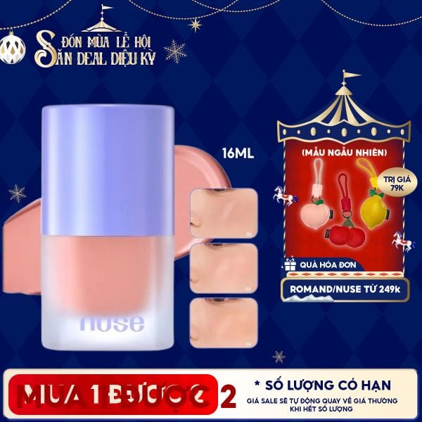  [NUSE BY ROMAND][01-07] Má Hồng Nuse Dạng Kem Thuần Chay Liquid Care Cheek 16ml 
