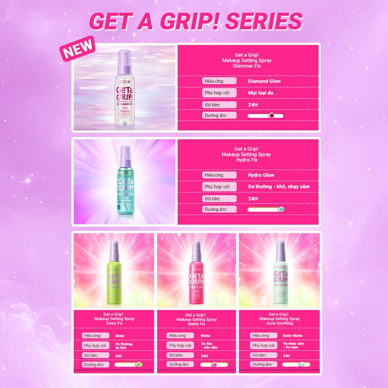 Xịt Khóa Nền DAZZLE ME Cố Định Trang Điểm Lâu Trôi Get A Grip Makeup Setting Spray 60ml