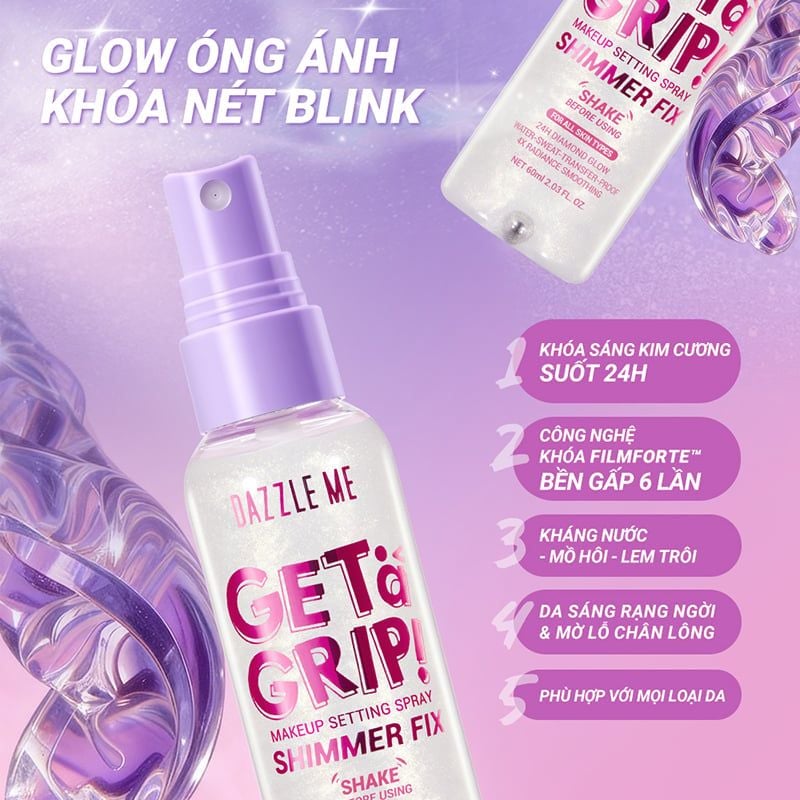 Xịt Khóa Nền DAZZLE ME Cố Định Trang Điểm Lâu Trôi Get A Grip Makeup Setting Spray 60ml