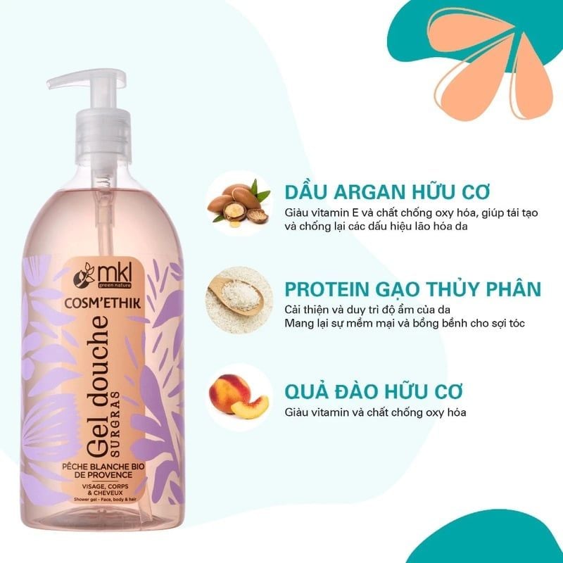 Gel Tắm MKL Hữu Cơ Chiết Xuất Thiên Nhiên Dưỡng Ẩm Da Shower Gel 1000ml