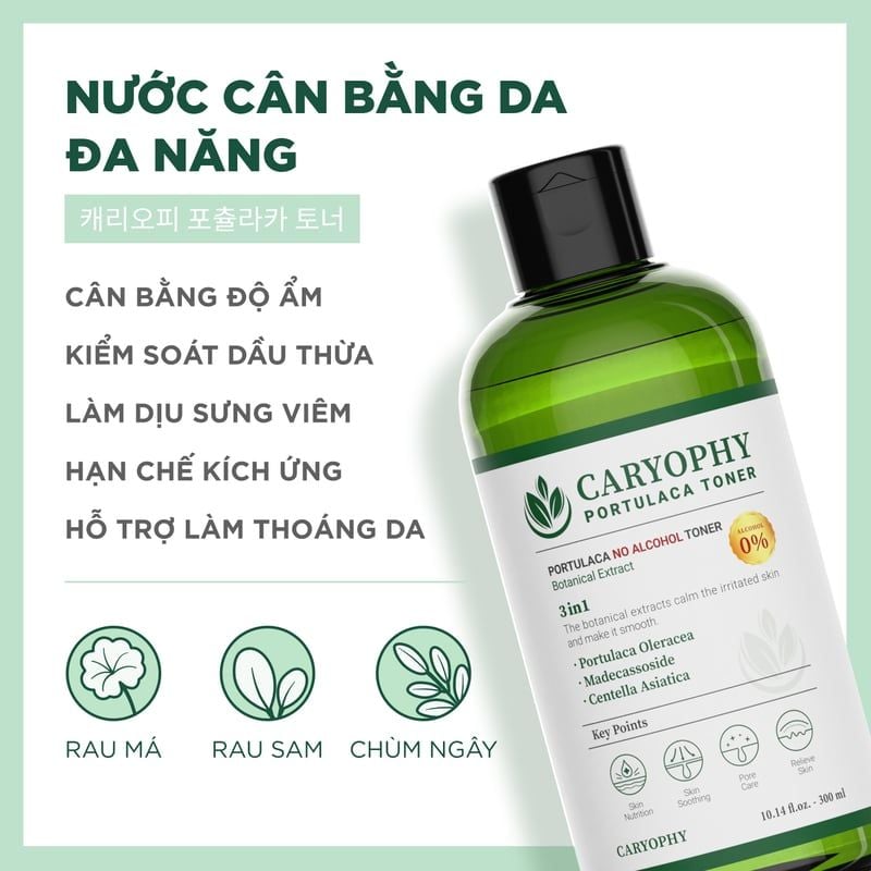 Nước Hoa Hồng Caryophy Chăm Sóc Da Dầu Mụn Portulaca Toner 300ml
