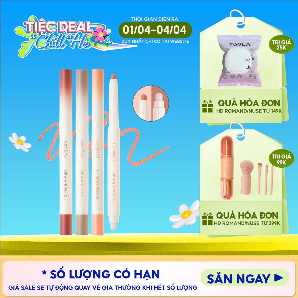 Chì Kẻ Viền Môi Romand Nhung Lì, Lâu Trôi, Thiết Kế 2 Đầu Lip Mate Pencil 0.5g
