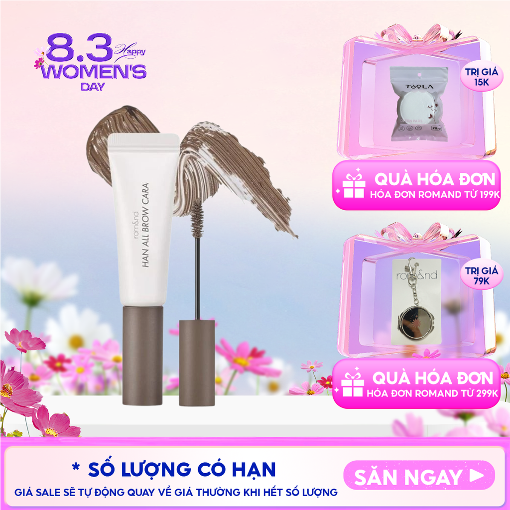 Mascara Chân Mày Romand Siêu Tự Nhiên, Bền Màu, Lâu Trôi Han All Brow Cara 9g