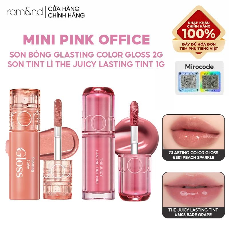 [MINI PINK] Son Tint Lì Romand The Juicy Lasting Tint 1g & Son Bóng Romand Glasting Color Gloss 2g