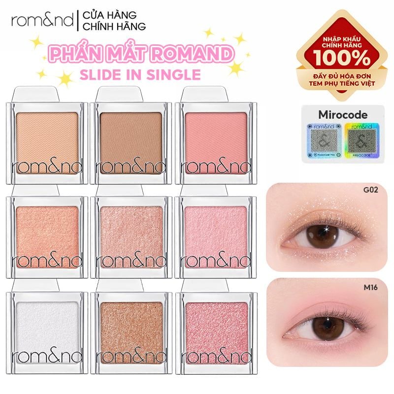 Phấn Mắt Romand Bền Màu, Đa Dạng Slide In Single 1.8g