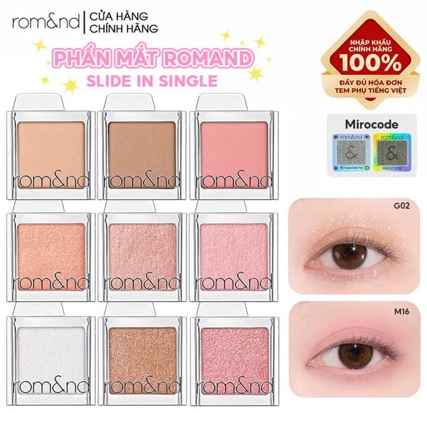  Phấn Mắt Romand Bền Màu, Đa Dạng Slide In Single 1.8g 