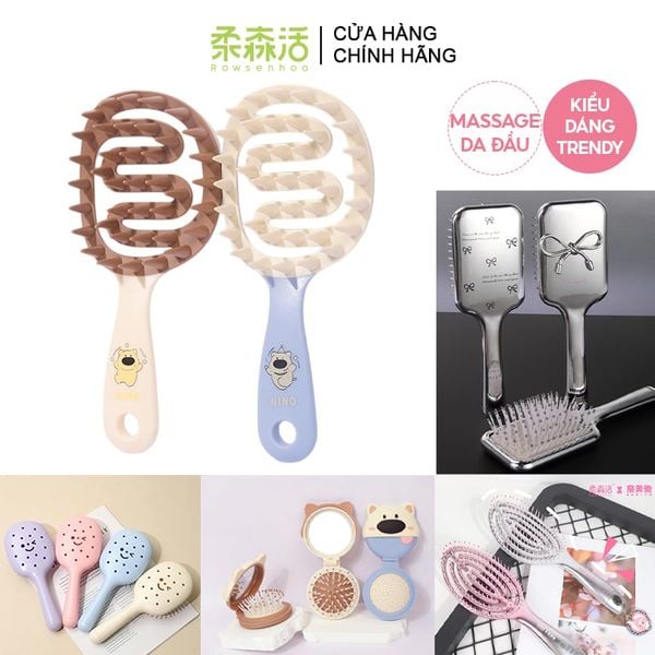  Lược Gỡ Rối, Giữ Nếp, Massage Da Đầu Phong Cách Thời Trang Rowsenhoo (Màu Ngẫu Nhiên) 