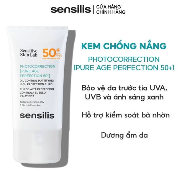  Kem Chống Nắng Sensilis Hỗ Trợ Kiểm Soát Nhờn Cho Da Dầu Mụn Photocorrection [Pure Age Perfection 50+] SPF 50+ 40ml 