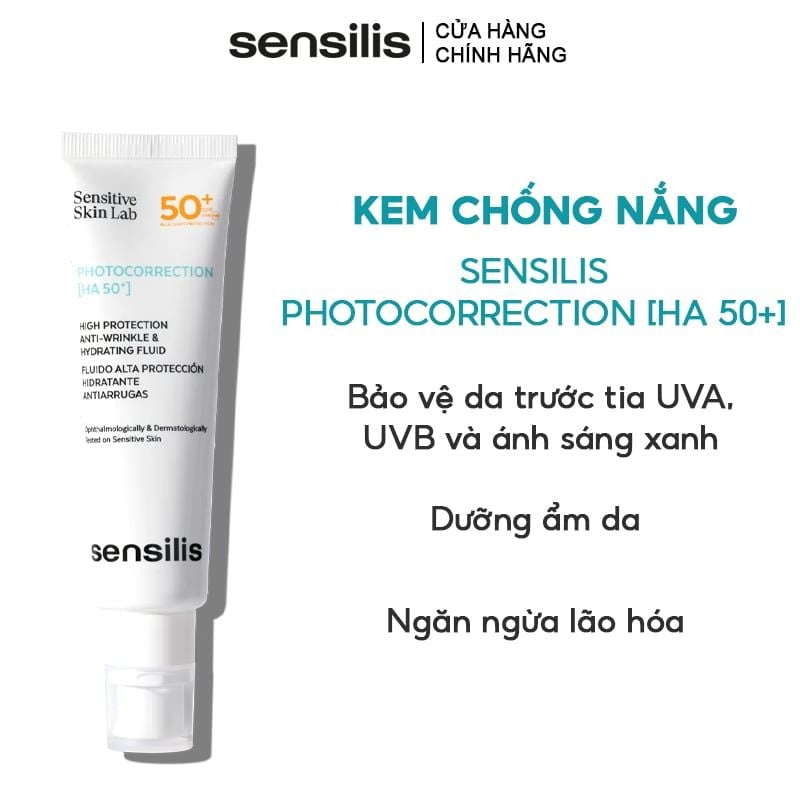 Kem Chống Nắng Phổ Rộng Dưỡng Ẩm, Ngừa Lão Hóa Sensilis Photocorrection [HA 50+] 50ml