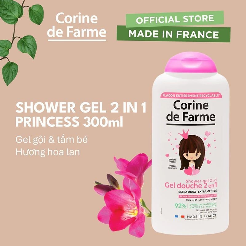 Sữa Tắm Và Gội Cho Bé Corine de Farme Shower Gel 2in1 300ml