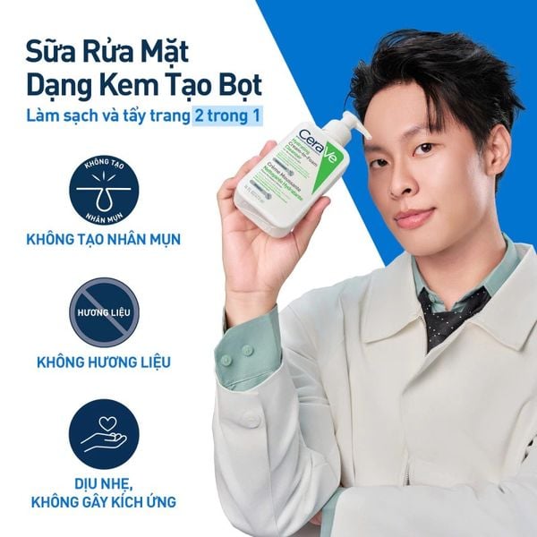 Sữa Rửa Mặt Dạng Kem Cerave Làm Sạch Và Tẩy Trang 2in1 Hydrating Cream-To-Foam Cleanser 