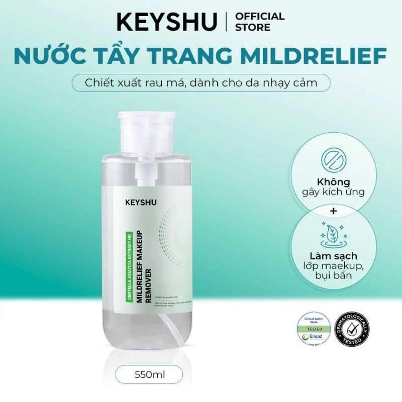 Nước Tẩy Trang Keyshu Làm Sạch Lớp Trang Điểm, Cho Da Khô, Nhạy Cảm Makeup Remover 550ml/550g