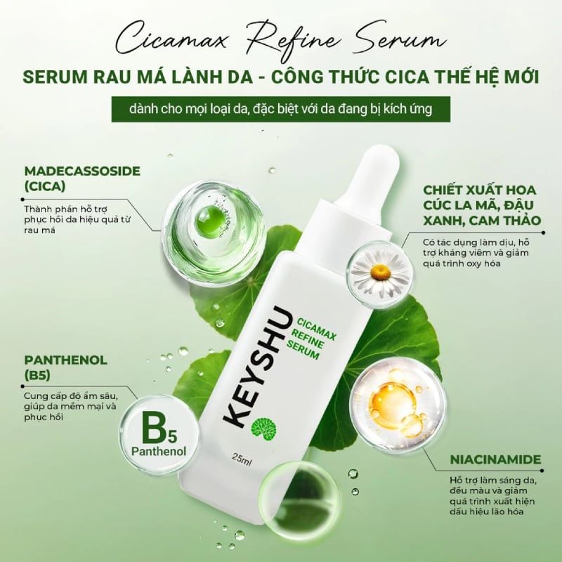 Serum Keyshu Chiết xuất Rau Má, Hỗ Trợ Làm Dịu, Phục Hồi Da Cicamax Refine Serum 25ml