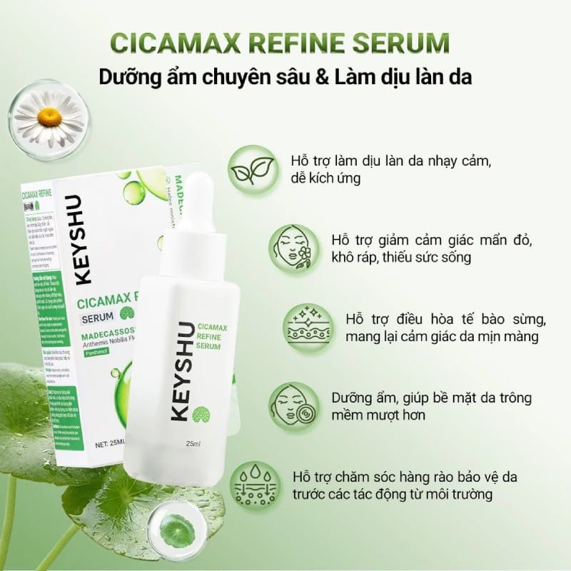 Serum Keyshu Chiết xuất Rau Má, Hỗ Trợ Làm Dịu, Phục Hồi Da Cicamax Refine Serum 25ml