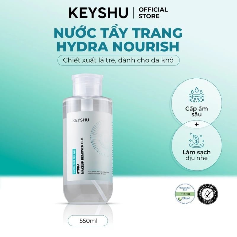 Nước Tẩy Trang Keyshu Làm Sạch Lớp Trang Điểm, Cho Da Khô, Nhạy Cảm Makeup Remover 550ml/550g