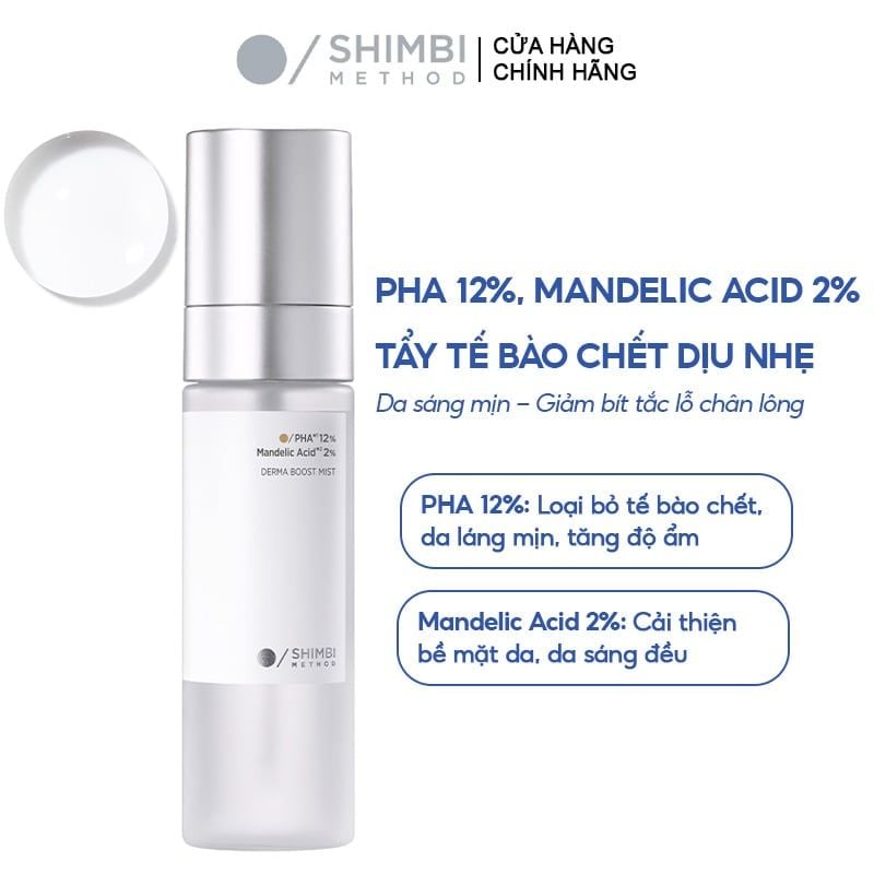 Tinh Chất Dạng Xịt Tẩy Tế Bào Chết Shimbi Method Derma Boost Mist PHA 12%, Mandelic Acid 2% 60ml