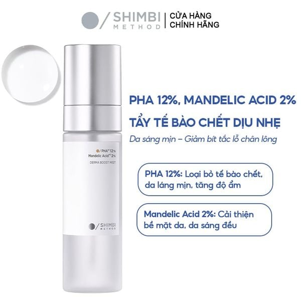  Tinh Chất Dạng Xịt Tẩy Tế Bào Chết Shimbi Method Derma Boost Mist PHA 12%, Mandelic Acid 2% 60ml 